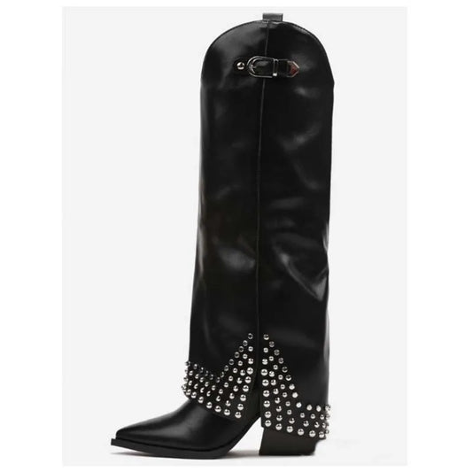 Designer Luxury Women's Over-the-Knee & Knee-High Western Snow Boots Thick Heel Rhinestone Decorated High Fashion Winter Shoes