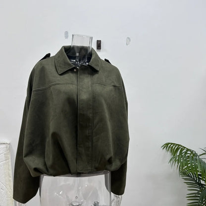 2026 Spring New Style French Retro Zippered Collar Loose-Fitting Leather Velvet Loose-Fitting Short Coat Women Jacket for Women