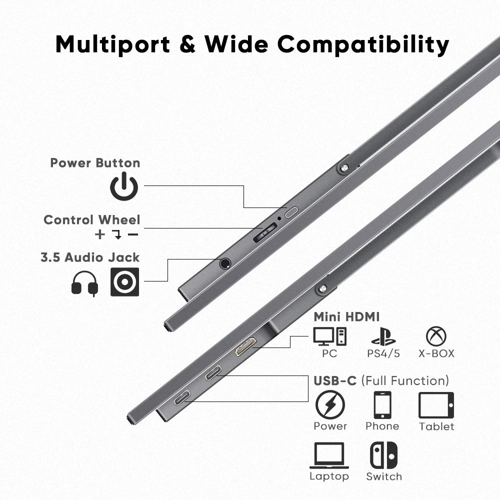 15.6 Inch FHD LCD Display Touch USB Dual Laptop Screen Extender with IPS Panel and Type C Interface Portable Monitor Stand