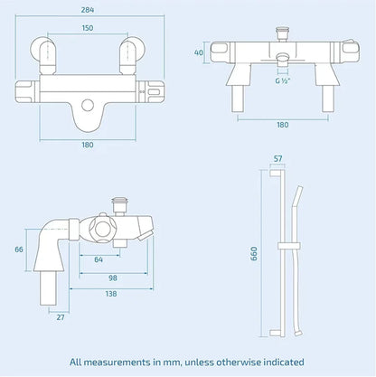 Dual Handle Brass Thermostatic Valve Concealed Hot Cold Shower Faucet Set Soft Spray Polished Chrome Finish
