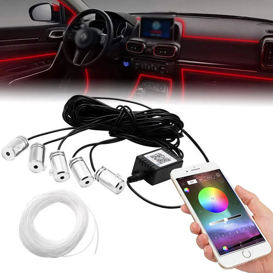 6m EL Neon Wire  RGB Multi-Color LED Car Interior Strip Light Phone APP Control Atmosphere Light