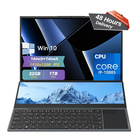 Brand New CPU I7-9850H Win11 Laptop Dual Screen 16+14inch Touchscreen 1920x1200 Gaming Laptops Computer Pc