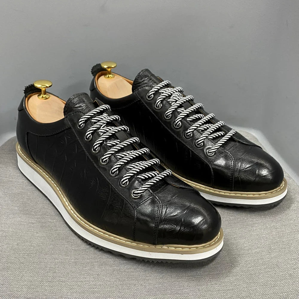 2021 Fashion Designer Men Casual Shoes Pure Cow Leather Walking Street Sports Shoes Luxury Print Flat Green Shoes Men