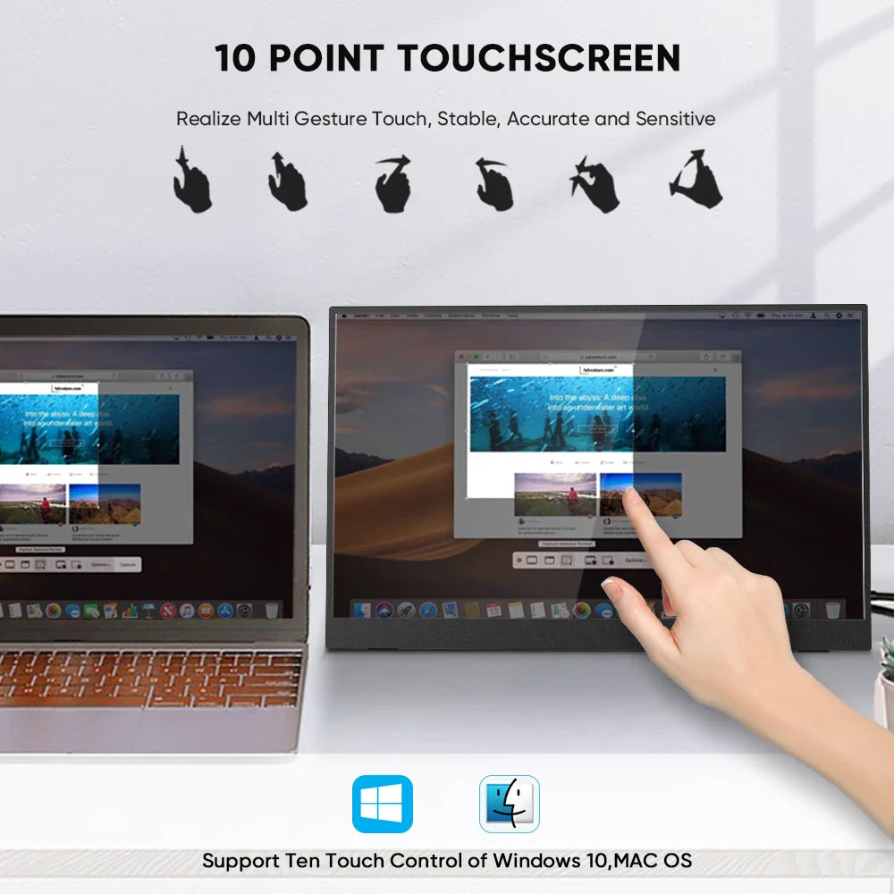 15.6 Inch FHD LCD Display Touch USB Dual Laptop Screen Extender with IPS Panel and Type C Interface Portable Monitor Stand