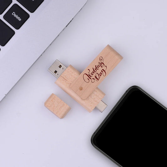 2 in 1 OTG Usb Flash Drive Wooden Flashdisk 16gb 32gb 64gb Type C Mobile Phone USB Memory Storage Stick