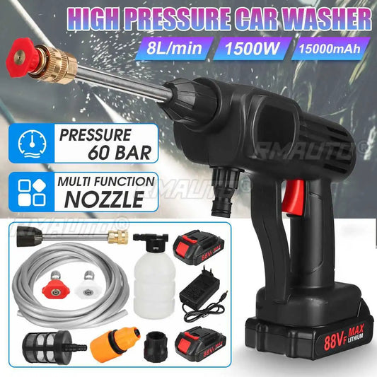 60Bar 1500W Cordless High Pressure Car Washer Rechargeable Car Wash Gun Electric Water Gun Foam Machine for Makita 18V Battery