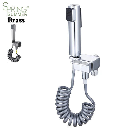 Classic Brass Dual Handle Chrome Handheld Soft Spray Bidet Shower Sprayer Tap Set Rain/Massage/Jet Patterns for Bathroom Use