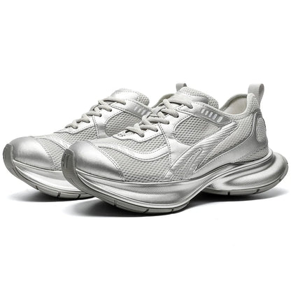 Dropshipping Custom Logo Fashion Sliver Color Sports Shoes Mens Designer Walking Style Chunky Platform Sneakers