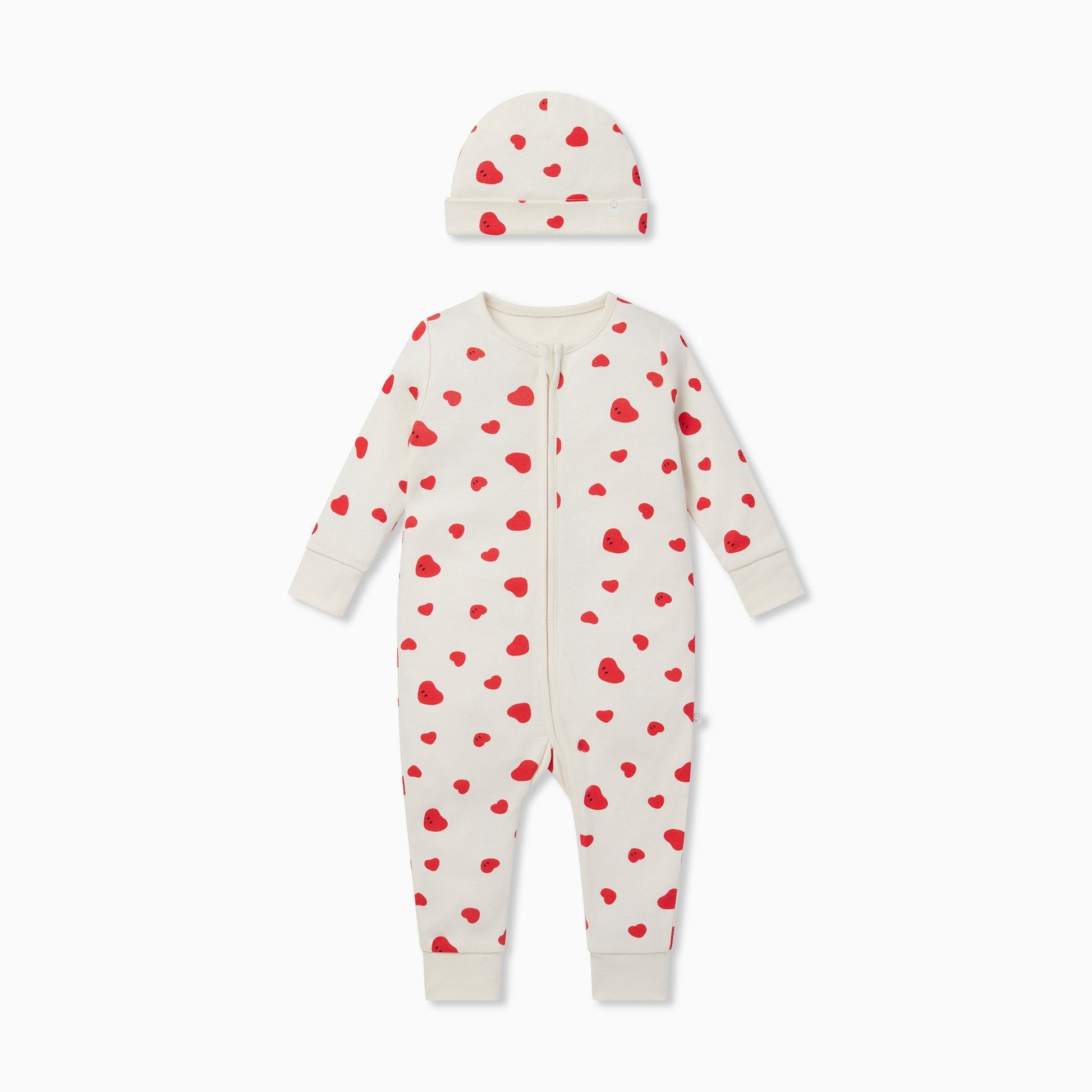 Hearts Clever Zip Sleepsuit & Hat Set