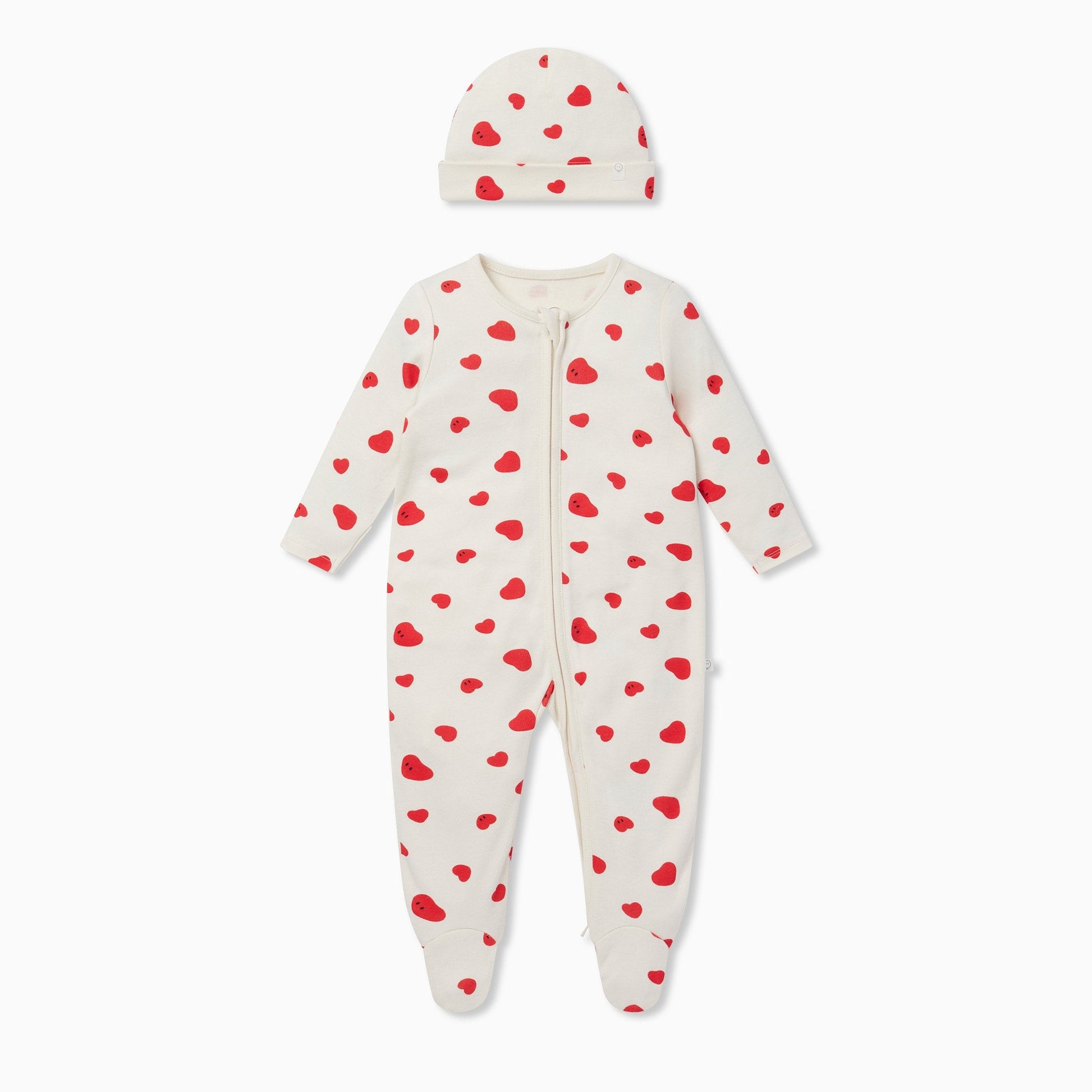 Hearts Clever Zip Sleepsuit & Hat Set