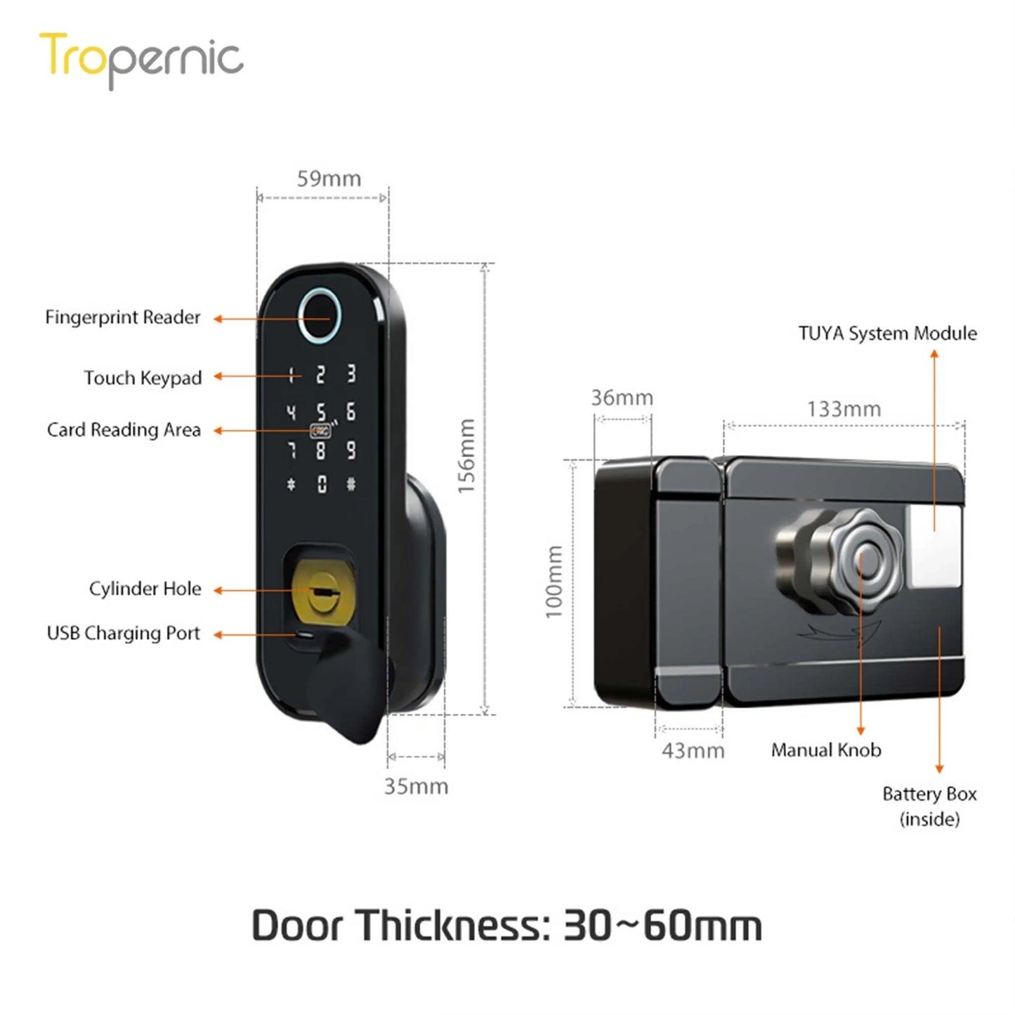 Cerradura Digital Tuya Waterproof Smart Rim Lock Keyless Entry Door Lock Fingerprint Smart Lock With Wifi for Outdoor