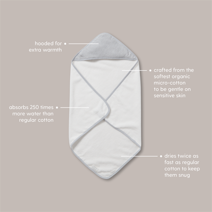Baby Hooded Bath Towel - White & Grey