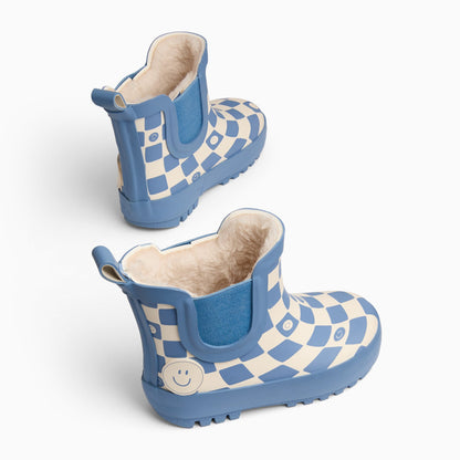 KIDLY by MORI Check Short Wellies - Blue
