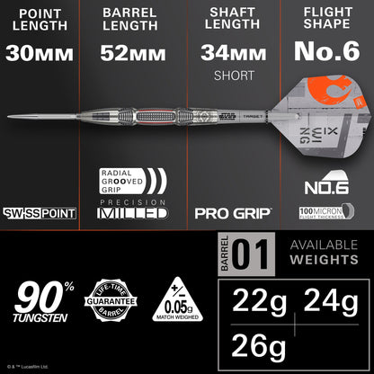 TARGET x STAR WARS - 22g - X WING - Steel Tip Swiss Point - 90% Tungsten Darts