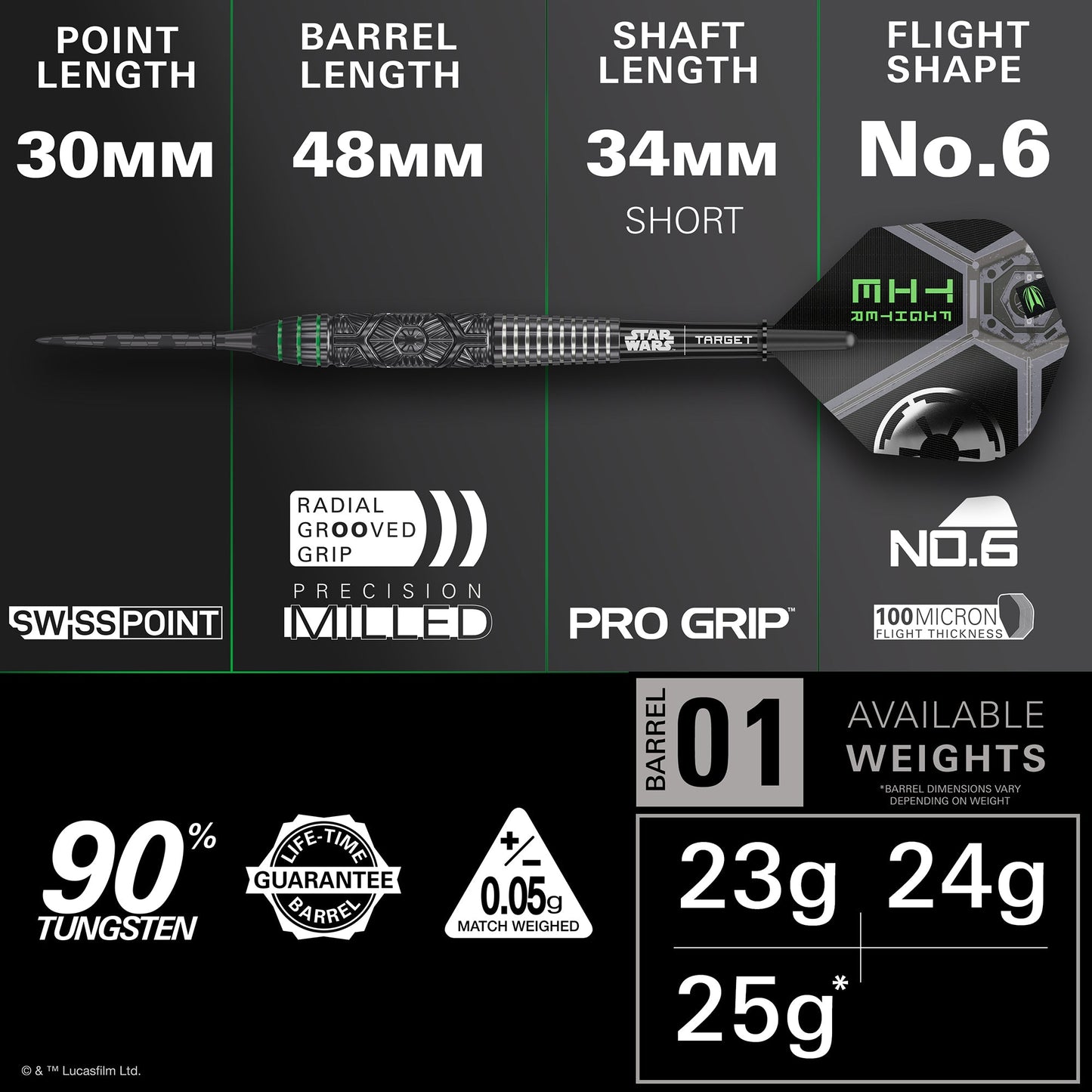 TARGET x STAR WARS - 23g - Tie Fighter - Steel Tip Swiss Point - 90% Tungsten Darts