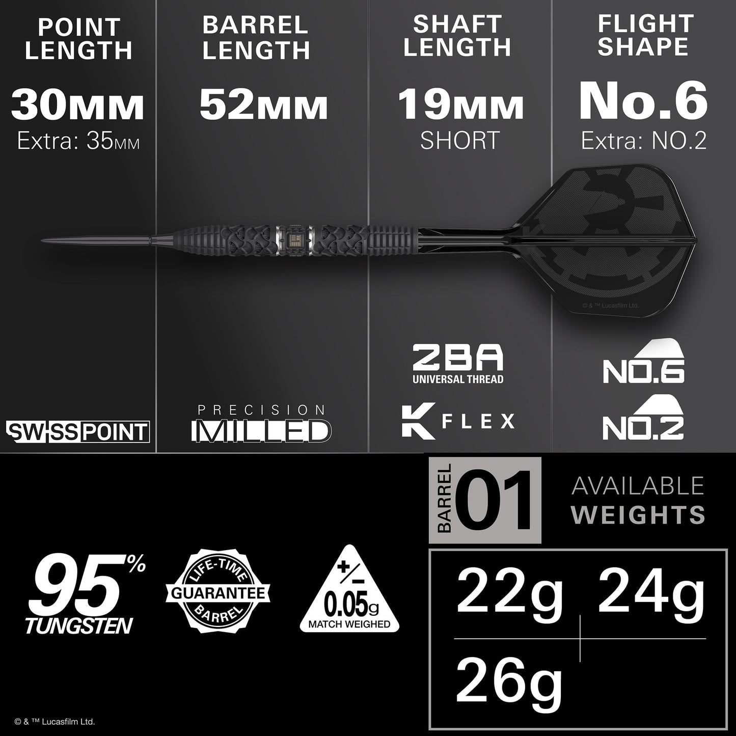 TARGET x STAR WARS - 26g - Darth Vader - Steel Tip Swiss Point - 95% Tungsten Darts