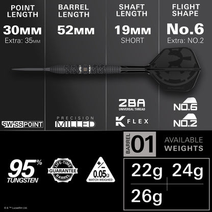 TARGET x STAR WARS - 26g - Darth Vader - Steel Tip Swiss Point - 95% Tungsten Darts