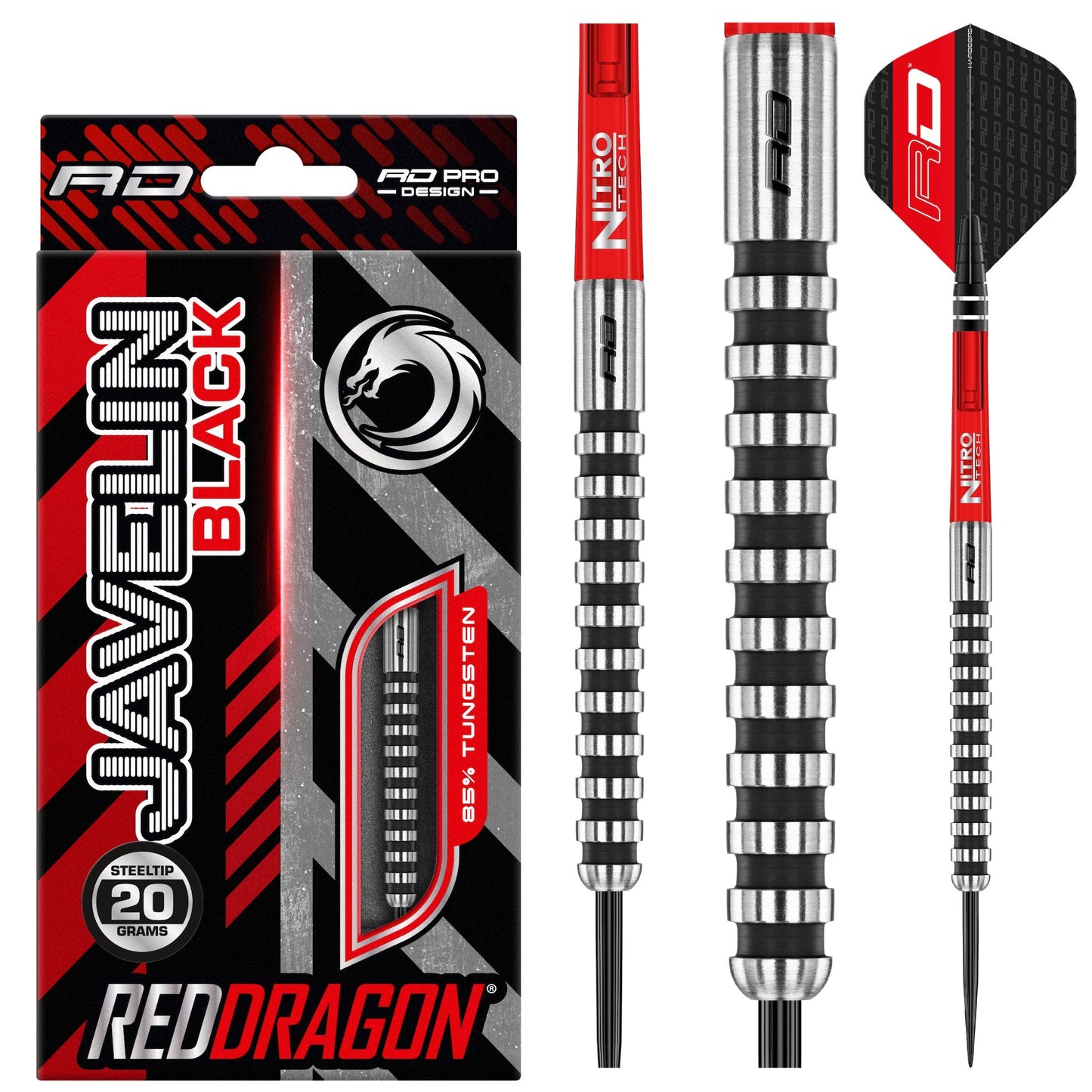 RED DRAGON - Javelin Black Darts - 85% Tungsten - 20g