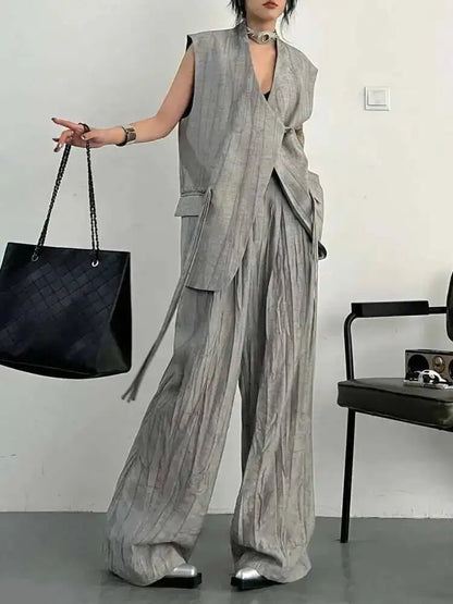 BJTZ Loose Tie-dye Designer Women's Set 2025 Spring Summer New Two Piece Sleeveless Versatile Top Vest Loose Wide Pants Female