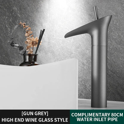 Bathroom Basin Faucet Sink Mixer Gun Grey Color Hot Cold Water Mixer Deak Mounted Waterfall Style Copper Sink Taps FR651