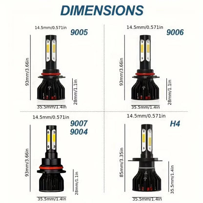 2pcs New 4 Sides 9005/HB3 9006/HB4 H4 H7 H11 H13 9004 9007 Car LED Bulbs 6000K White 8000K Ice Blue 26000LM 360 Beam Angle