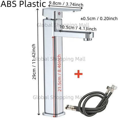 Bathroom Faucet Single Hole Single Handel Hot and Cold Water Mixer Tap Deck Mounted in Black and Chrome Square Basin TapBathroom