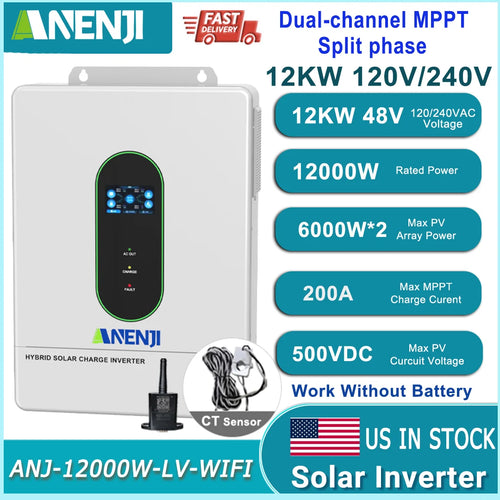 12KW Split Phase Inverter 48V 120V 230V Hybrid Solar Inverter Dual MPPT Paralleled Threephase With WiFi MPPT 200A Solar Charger