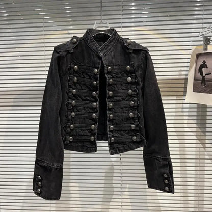 Classical Metal Bule Design oulder Strap Waed Denim ort Jaet Spring 2026 Women's Faion Straight Cut Long Sve