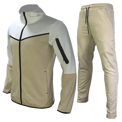 Autumn Men's Hooded Running Sets Patchwork Casual Tracksuits Zipper Jacket+Pants 2Pcs Sets Male Slim Gym Sportswear Jogging Suit