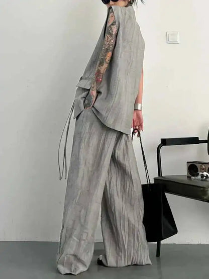BJTZ Loose Tie-dye Designer Women's Set 2025 Spring Summer New Two Piece Sleeveless Versatile Top Vest Loose Wide Pants Female