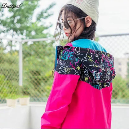 Dubbped New Fashion Spring  Autumn Jackets Rian Girls Coat Waterproof Windproof Windbreaker  Hooded Kids Clothes 3-12Y