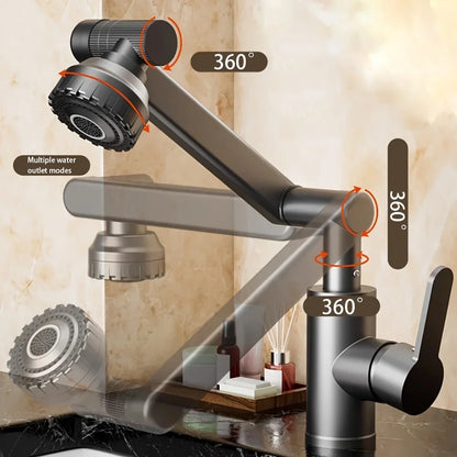 304 Stainless Steel 360° Swivel High Arc Splash Proof Single Hole Mount Bathroom Sink WaterSaving Kitchen Faucet 2 Spray Modes,
