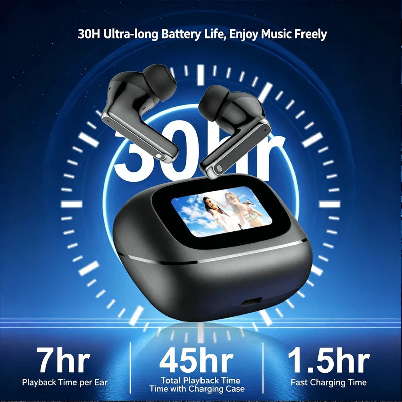 BOSECXT Ultra TOUR PRO6 Smart Touch Multi Functional Large Screen TWS Wireless ANC Noise Cancelling Earbud Enc Heavy Bass Earbud