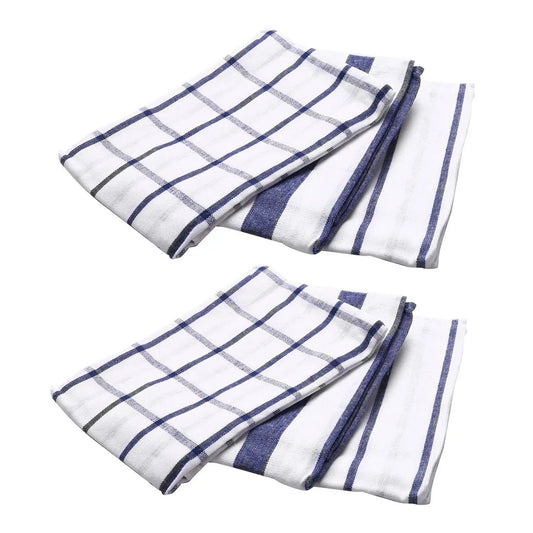 AFOURT-6Piece High Quality Blue White Plaid Striped Tea Towel Kitchen Towel Napkin Table Cloth 100% Cotton Woven Fabric