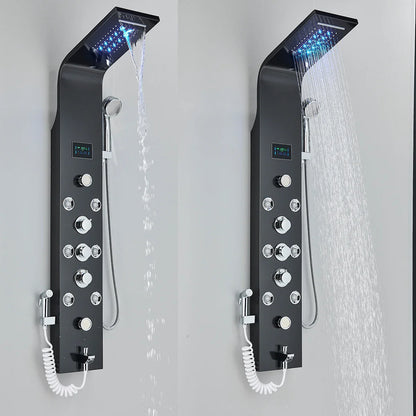 Black Nickel LED Shower Panel Six Functions Shower Column Rain Waterfall Shower Massage Spa Jets Tub Shower With Bidet Bath Taps