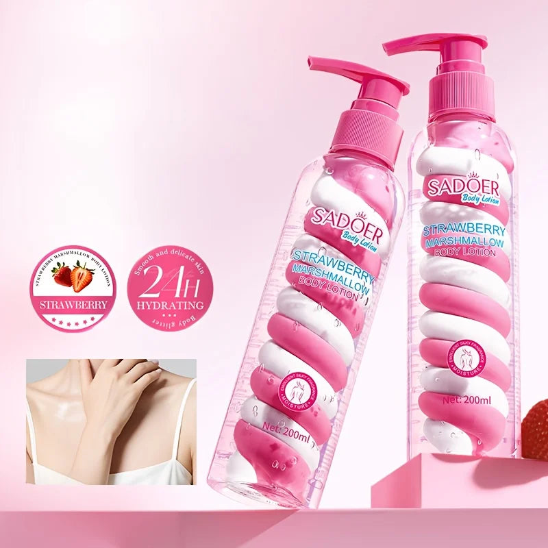 1 Bottle of 200ml Strawberry Marshmallow Body Lotion, Suitable for All Light Beige Skin Tones, Deep Moisturizing Formula, Non-Greasy Moisturizer with a Frankincense Scent, Ideal as a Holiday Gift, Suitable for Both Men and Wo