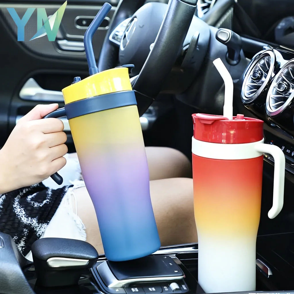 1200ml Large Capacity Gradient Frosted Sports Water Bottle Tumbler for Car Gym Outdoor Travel Reusable BPA Free Cup with Straw