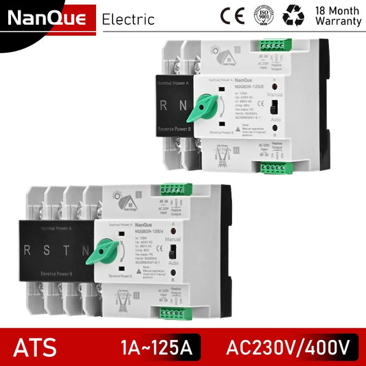 ATS Switch Dual Power Automatic Transfer 2P 125A 63A 100A AC DC Solar Inverter Circuit 3P 4P Three Phase 230V 400V No Diconnect