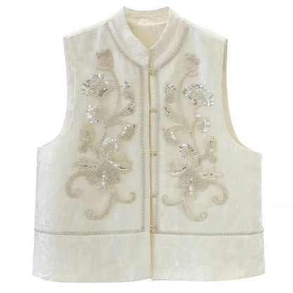 2025 New Chinese Style Beaded Sequin National Style Vest Spring New Embroidered Loose Vest