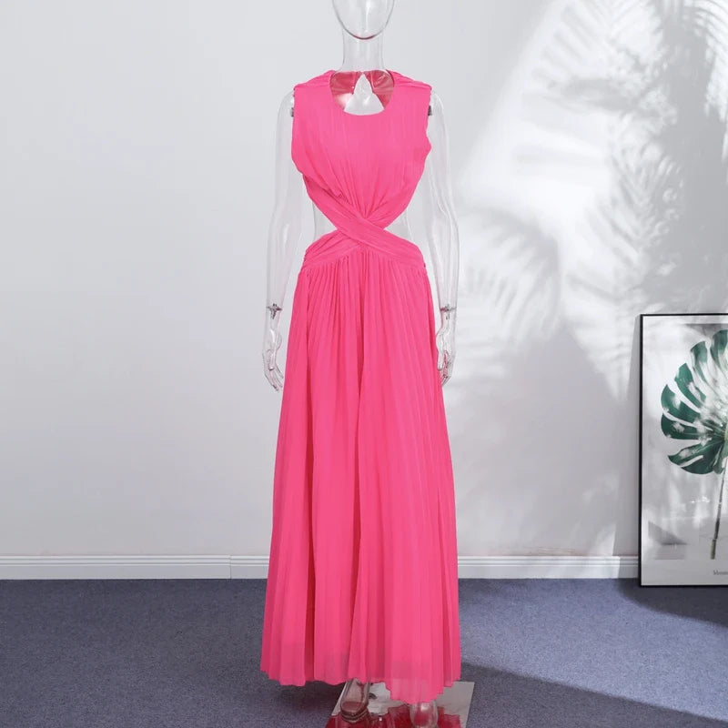 Backless Women Dress Cross Waist Long Dress Sleeveless Backless dresses A Line Ruched Evening Gown  Elegant Party Gown 2026 New