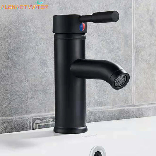 Black Basin Faucet Stainless Steel Paint Faucet Bathroom Single Handle Basin Faucets Blacked Single Hole Hot Cold Mixer Tap