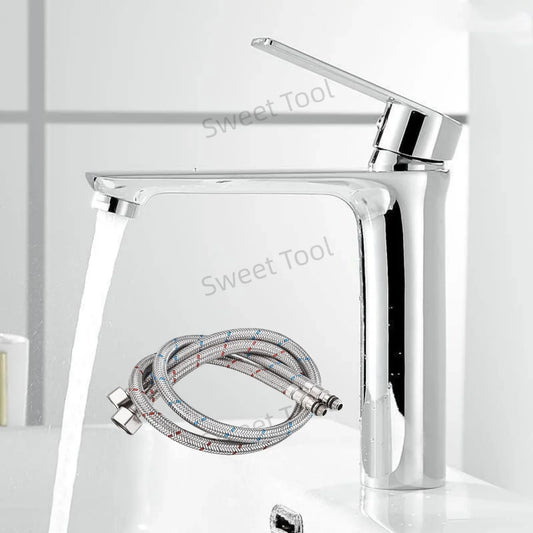 Chrome Bathroom Faucet Wash Basin Mixer Tap Hot & Cold Deck Mounted Water Tap Single Handle Single Hole for Household Kitchen