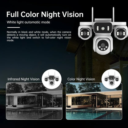 10K 20MP WiFi Security Camera 4 Lens 4 Screen 360°  PTZ 16X Zoom Waterproof Home Surveillance CCTV Outdoor Street Video Camera