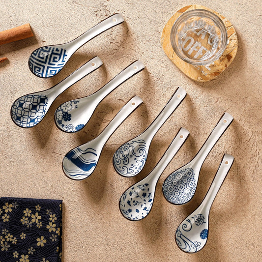 8pcs Ceramic Colored Glazed Soup Spoons for Household Use, Ceramic Spoons for Soup Drinking