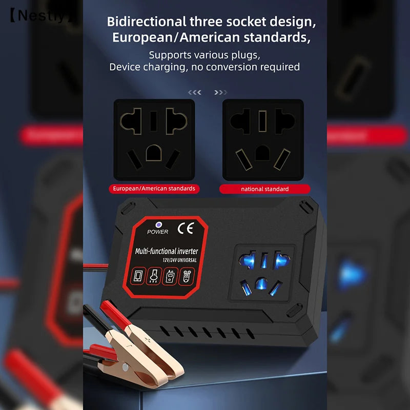 Car Power Inverter 200W 12V/24V To 220V Converter Charger Adapter Universal Socket Portable Vehicle-mounted Auto Inverters〔Nest〕