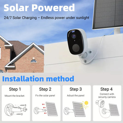 2K 5MP Solar Security Camera Wireless Outdoor Color Night Vision Battery Powered Support 2.4G WiFi, PIR, Waterproof, 2-Way Alexa