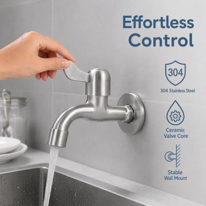 304 Stainless Steel Faucet G1/2 Inch Thread Single Lever Faucet Tap with Bubbler and Valve Wall Mounted Water Tap Garden