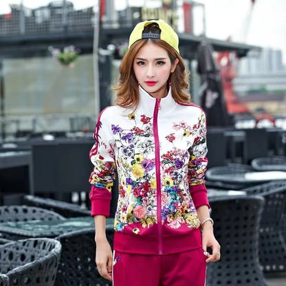 2024 Women's Casual Sports Suits Spring New Print Jacket+Lenght Pants Two Sets Lady Sportswear Suit racksuits Set 6XL