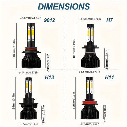 2pcs New 4 Sides 9005/HB3 9006/HB4 H4 H7 H11 H13 9004 9007 Car LED Bulbs 6000K White 8000K Ice Blue 26000LM 360 Beam Angle