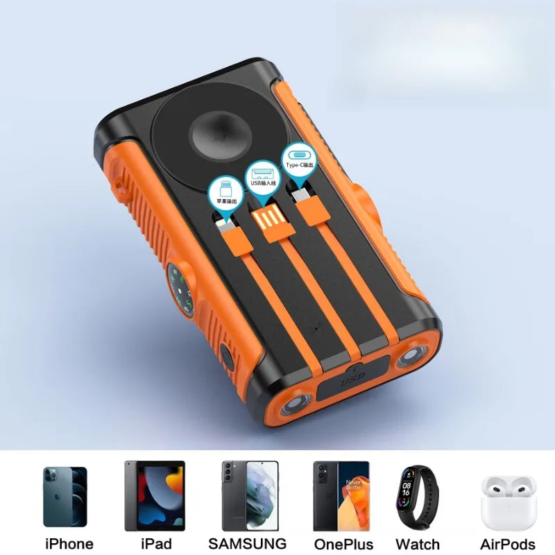 50000mAh Solar Power Bank 22.5W Magnetic Wireless Charging Camping Powerbank with Cables External Battery for IPhone Magsafe